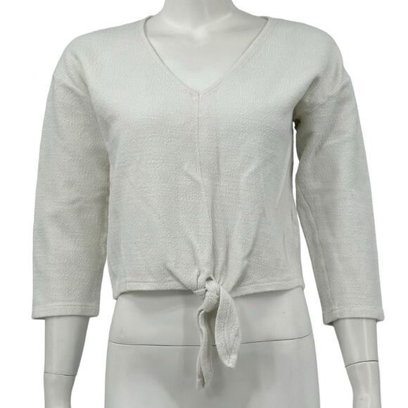 Madewell Tops - Madewell Top Women Medium White Textured Tie Front Crop Cotton V-Neck Summer